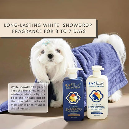 Unipaws Biotin Shampoo &amp; Conditioner Set for Long-Haired Dog – Detangling, Deshedding, Thicking Hair for Senzitive Skin Healthy, Lustrous Fur – Medicated &amp; EWG Green, Made in Korea, 2×16.9 Fl Oz