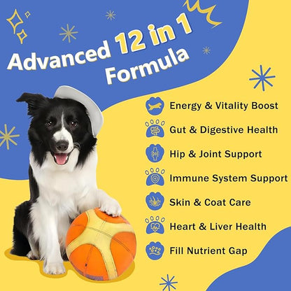 NATURE TARGET Dog Multivitamins for Overall Health with Minerals, Immune Support, Digestive Health, Joint, Hip, Skin &amp; Coat Care with Probiotics, Glucosamine, Enzymes, 120 Freeze Dried Chews