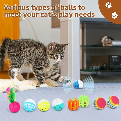 iCAGY 25-Piece Cat Toys Kit with Rainbow Tunnel - Interactive Cat Toy Bundle for Indoor Cats, Kitten Playtime Variety Set Includes Feather Teaser, Springs, Balls, Mice &amp; Noise Toys