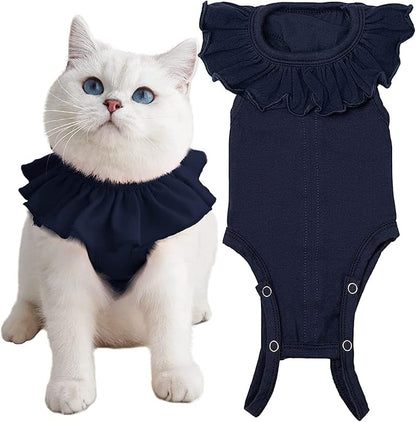 Cat Recovery Suit for Abdominal Wounds and Skin Diseases, Breathable Surgical Recovery Shirt After Surgery Wear Anti Licking Wounds,E-Collar Alternative for Cats Pet Kitten(RSC01-grey-l)
