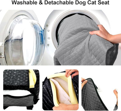 Dog Car Seat for Small Medium Dogs Up to 40lbs, Detachable Washable Soft Pet Booster Travel Bed for Front &amp; Gray Seat with Safety Leash Belt