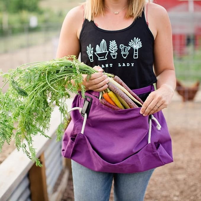 Roo Gardening Apron with Pockets &amp; Harvesting, Picking Pouch - Adjustable, Water-resistant, Washable Canvas Cotton