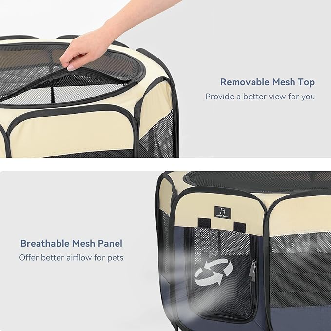 A4Pet Collapsible Playpen, 39.5” Portable Dog Playpen with Bowl, Suitable for Puppies, Kittens, and Small Animals, Removable Zipper &amp; Mesh Panel(16”W × 10”H)