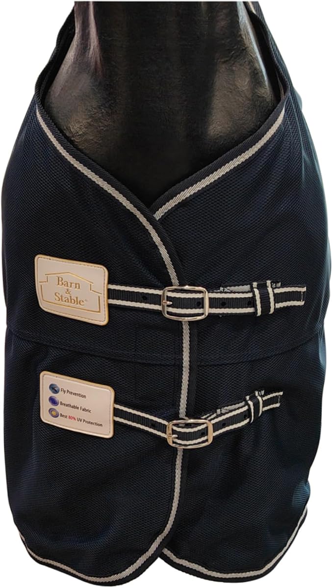 BARN &amp; STABLE Breathable and Tear-Resistant Horse Fly Sheet with UV Protection Equine Summer Sheet Horse Fly Blanket with Removable Web Leg Straps