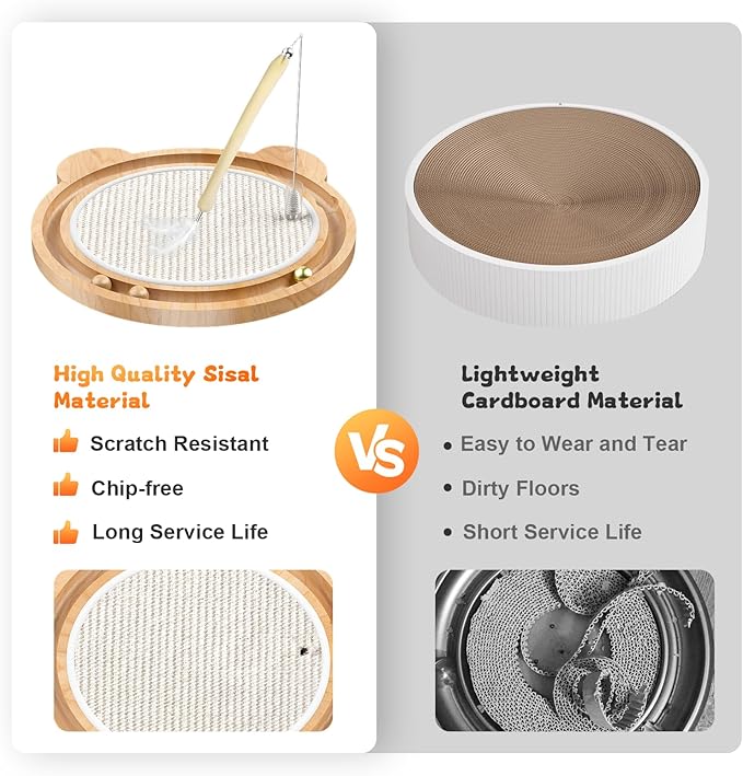 3-in-1 Cat Toys, Scratcher, Toys for Indoor Cats, Natural Sisal Scratching Board, Kitten Interactive with Ball Track &amp; Retractable Wand Toy &amp; Feather