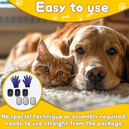 8 Pcs Pet Grooming Gloves for Shedding – 6x Reusable Cat &amp; Dog Hair Removal Gloves+ 1 Pair 2-in-1 Deshedding Brush &amp; Massage Mitt – Safe for Dogs &amp; Cats, Efficient (Blue)