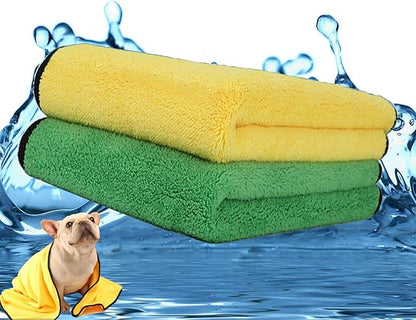 2 Pack Dog Towels Super Absorbent Pet Bath Towel Microfiber Dog Drying Towel for Small Medium Large Dogs and Cats, Machine Washable, 19.7Inch x 39.4Inch, Yellow-Grey &amp; Green-Grey
