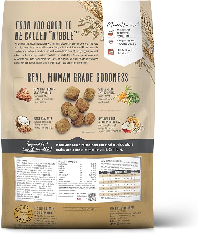 The Honest Kitchen Human Grade Whole Food Clusters Dry Dog Food - Whole Grain Beef &amp; Oats, 20 Pound Bag