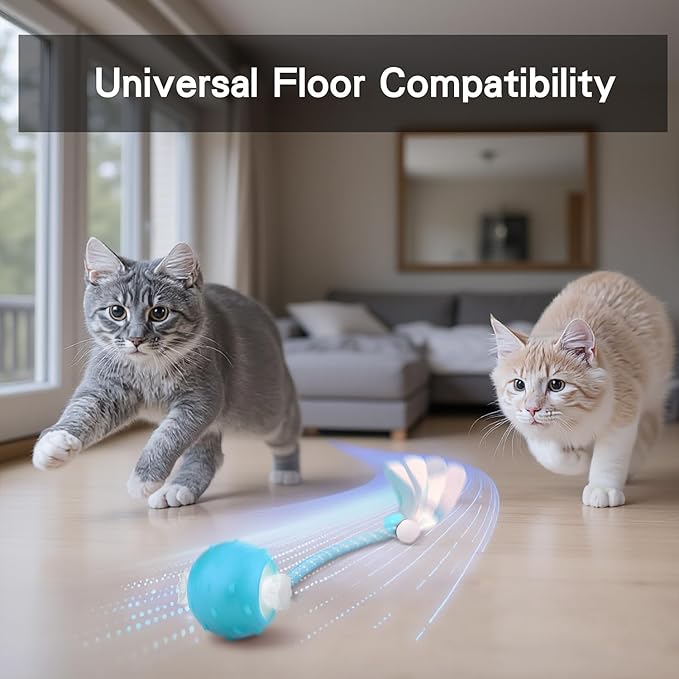 Interactive Cat Toys Ball for Indoor Cats, Automatic Agile Rolling Cat Ball with Elastic Mesh Tail, Bird Chirping &amp; Motion Activated, 2 Tail Accessories, Kitten Toy for Bored (Blue)
