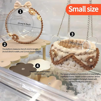 4-Pack Wooden Rat Cage Accessories - Platforms, Ladders &amp; Hammocks Set for Chinchillas, Hamsters, Gerbils (for Iron/Wooden, Acrylic Hamster Cages + Customizable Layout) (9.1x5.6x4.3)