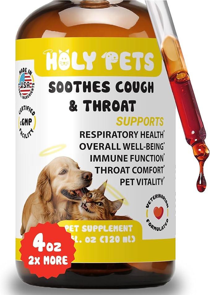 Cough Medicine for Dogs &amp; Cats, Respiratory Infection Support - Sneezing Relief &amp; Kennel Cough Treatment - Pet Asthma Support - Made with Natural Ingredients in The USA (4oz)