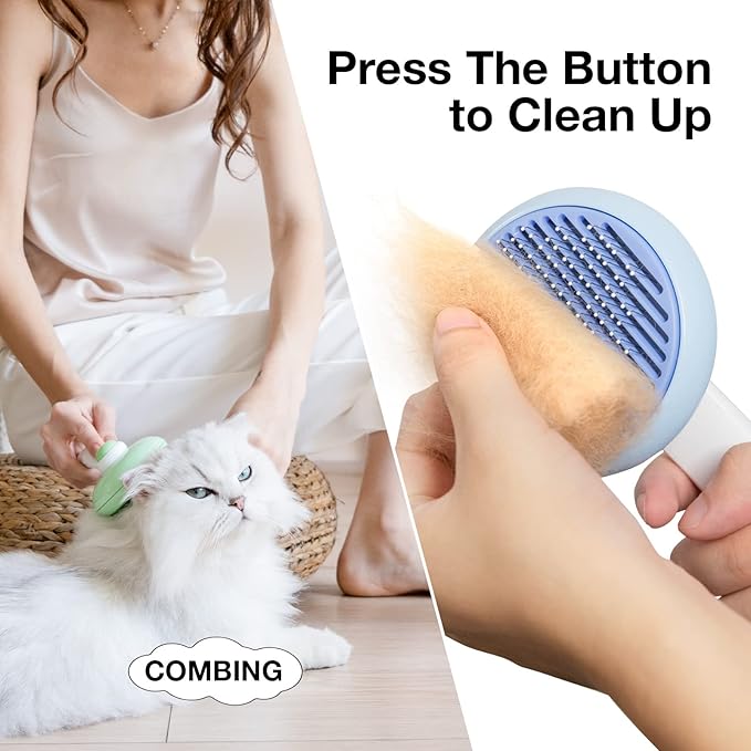 Self-Cleaning Slicker Brush for Pet Grooming: Removes Tangles, Loose Undercoat &amp; Mats from Cats &amp; Dogs (Blue)