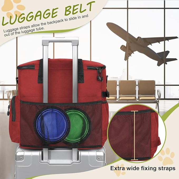 Dog Travel Bag Airline Approved–Pet Travel Tote with Collapsible Bowls,Food Containers &amp; Feeding Mat–Multi-Pocket Organizer for Dogs &amp; Cats, Durable &amp; Water-Resistant for Hiking,Trips,Outdoors