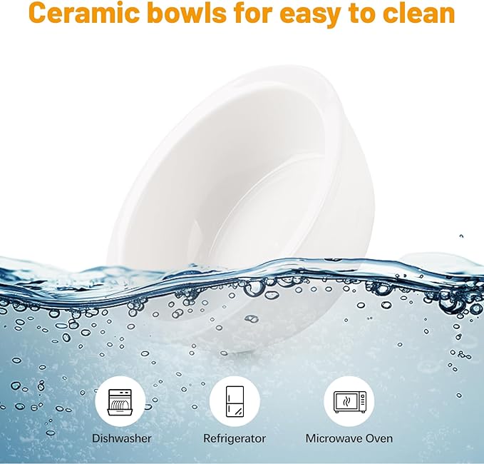 Elevated Cat Bowls, Tilted Rised Cat Food and Water Bowl with 2 Pcs Ceramic Pet Bowls, Rised Stand, Pet Dish Anti Vomiting Feeding Station for All Sized Cats &amp; Small Dogs (White)