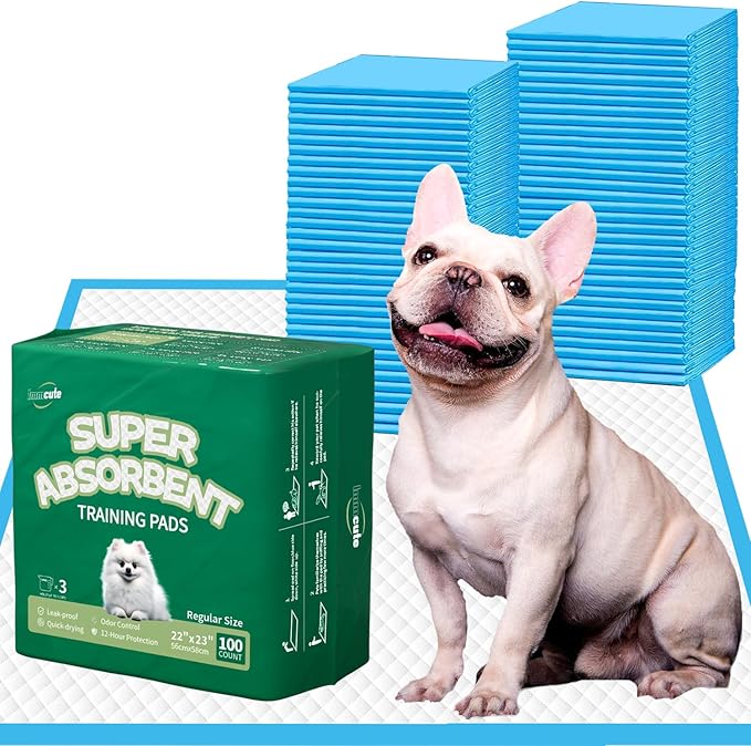 IMMCUTE Puppy Pads 22"x23" 100 Count | 6-Layer Leak-Proof &amp; Super Absorbent Dog Training Pads | Disposable Potty Pads for Puppies, Dogs, Cats &amp; Rabbits | Blue &amp; White