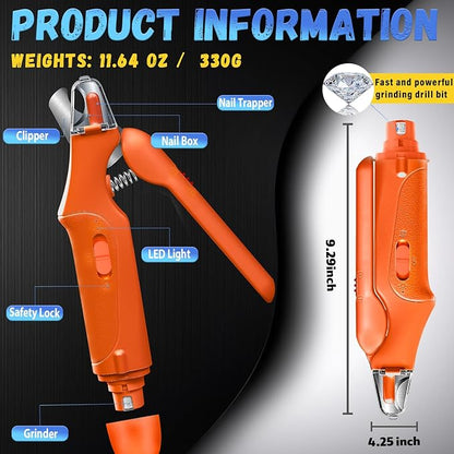 2 in 1 Dog Nail Clippers and Grinder with Lights &amp; Cat Nail Clipper for Large Medium Small Dogs Cats Nail Trimmers USB Rechargeable with 2 LED Lights Dog Claw Care for Non-Black Nails