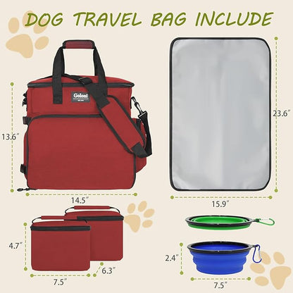 Dog Travel Bag Airline Approved–Pet Travel Tote with Collapsible Bowls,Food Containers &amp; Feeding Mat–Multi-Pocket Organizer for Dogs &amp; Cats, Durable &amp; Water-Resistant for Hiking,Trips,Outdoors