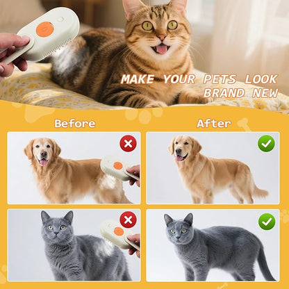 Cat Steam Brush for Shedding, 4 in 1 Rechargeable Pet Steam Brush Set for Dogs &amp; Cats, Pet Spray Hair Removal Comb with Waterless Shampoo, Anti-Static, Massage, Cleaning &amp; Combing All in One