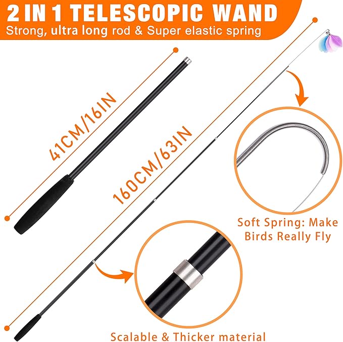 JXFUKAL 2025 Latest Cat Toys, 2 in 1 Spring Cat Wand Toy with 2PCS Ultra-Long Cat Teaser, 4PCS Spring Steel Wire &amp; 5PCS Feather Refills for Kitty Kitten Indoor Cats Accessories