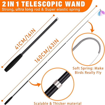 JXFUKAL 2025 Latest Cat Toys, 2 in 1 Spring Cat Wand Toy with 2PCS Ultra-Long Cat Teaser, 4PCS Spring Steel Wire &amp; 5PCS Feather Refills for Kitty Kitten Indoor Cats Accessories