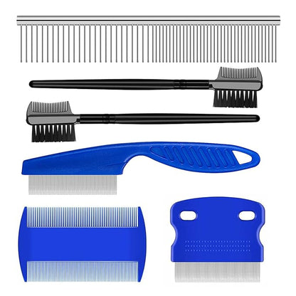 Flea Comb Lice Comb Cat &amp; Dog Pet Grooming Combs Tear Stain Remover Remove Mucus Crust 2-in-1 Metal Round Smooth Teeth Comb Remove Floating Hair Tangles Dander (blue)