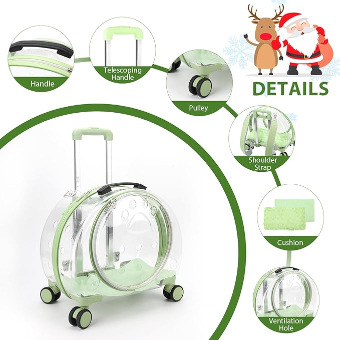 Transparent &amp; Fully Breathable Hard cat Carrier with Rolling Wheels for Dogs, Cats, Multiple Carrying Options, Perfect for Traveling/Taking a Walk