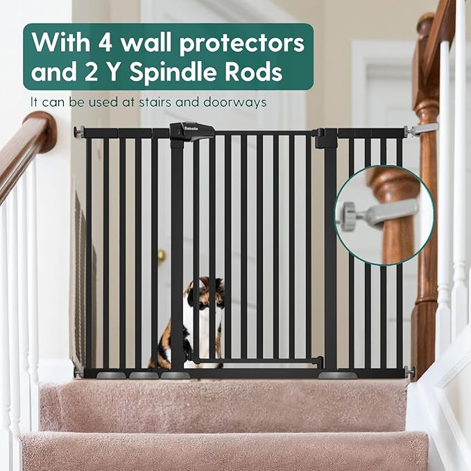 BABELIO 36" Tall Baby Gate, 29-55" Auto Close Pressure Mounted Dog Gate for Doorways &amp; Hallway, Pressguard Basics Easy Walk Thru Pet Gate, Extra Wide Metal Child Gate, Black