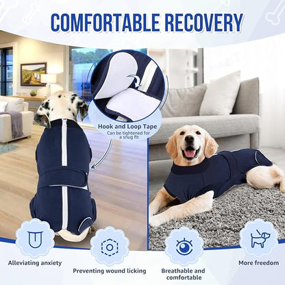 Lukovee Recovery Suit for Dogs, Zipper-On Onesie for Female Male Dog, Abdominal Wounds Cone E-Collar Alternative, Prevent Licking Spay (M, Dark Blue)