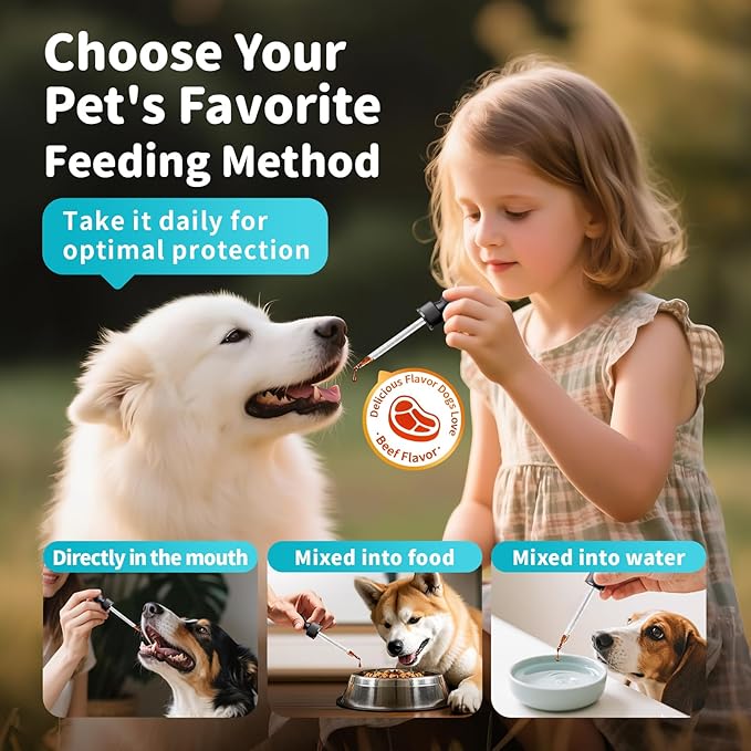 Dog Flea and Tick Support, Natural Herbal Flea &amp; Tick Comfort for Dogs, Flea Liquid Drops Supplement for Dogs with Neem, Oregano, Pumpkin Seed Oil - Beef Flavor, 2 FL.Oz - All Breeds &amp; Sizes