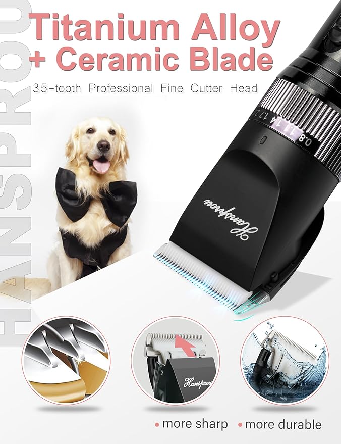 Dog Grooming Clippers, Upgraded 36V Heavy Duty Pet Clippers, Professional Dog &amp; Cat Shaver for Thick Coat, Corded Pet Hair Trimmer with Guard Combs &amp; Brush