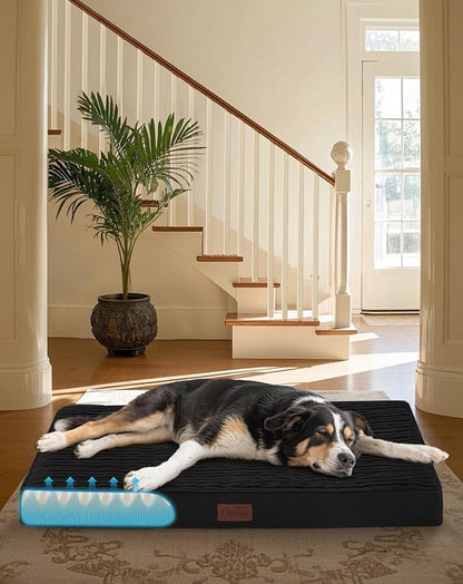 OhGeni Orthopedic Waterproof &amp; Machine Washable Dog Bed for Medium Large Pets, Suitable for Crates, 25D Egg Crate Foam, Non-Slip Bottom &amp; Removable Cover, Invisible Zipper, 35 Inches(Black)