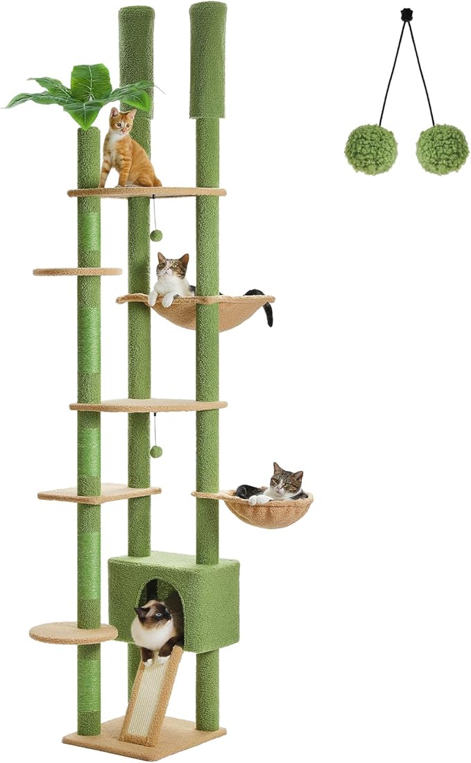 PEQULTI Tall Cat Tree, Floor to Ceiling Cat Tree Tower Adjustable [90.5&