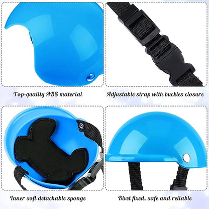 Frienda Dog Helmet and Goggles, UV Protection Doggy Sunglasses and 4 Inch Padded Puppy Motorcycle Helmet Adorable Dog Goggles with Adjustable Belt for Small Dogs Puppy Riding(Blue,S)