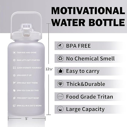 64oz,100oz,128oz Large Motivational Water Bottle with Time Marker, Leakproof &amp; BPA Free Half Gallon Big Water Bottle with Straw Handle Tritan Frosted Water Jug for Gym,Fitness,Outdoor Sports