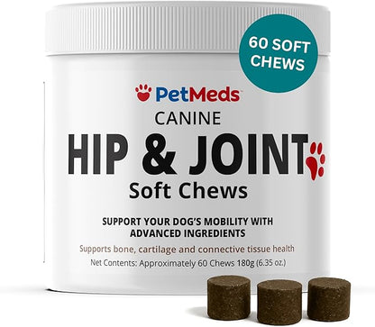 PetMeds Hip &amp; Joint Supplement for Dogs - Vitamins, Glucosamine, MSM, Chondroitin, Collagen for Joint Mobility &amp; Flexibility - Senior Dog Arthritis Support - Beef &amp; Sweet Potato Flavor - 60 Soft Chews