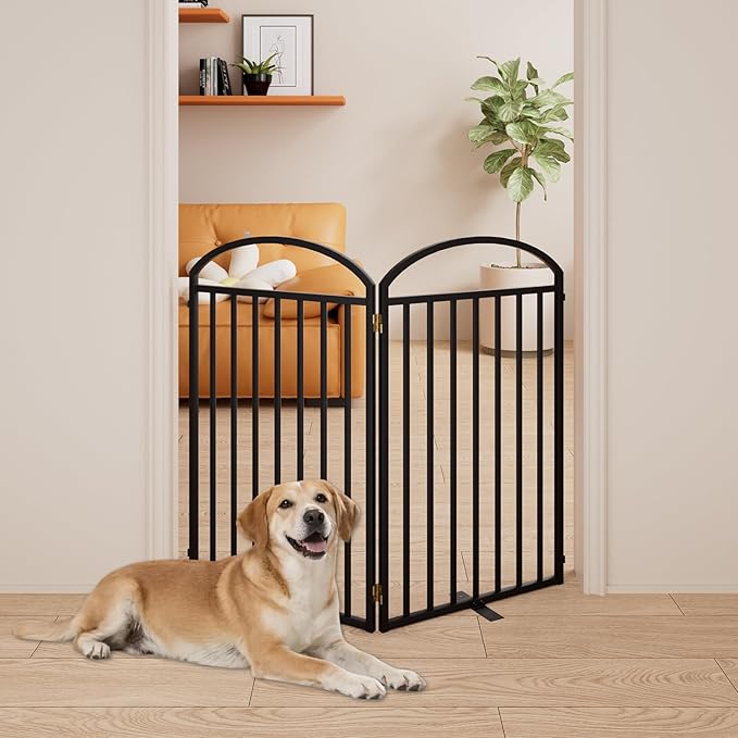 2 Panles Full Matel Freestanding Dog Gates with Door, 48"Extra Wide 36"Tall Free Standing Dog Pet Gate for Indoor &amp; Outdoor. Foldable Pet Fences for Doorways, House, Stairs, Porch, Deck, Yard