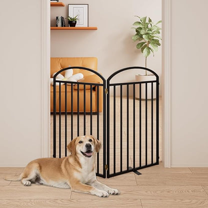 2 Panles Full Matel Freestanding Dog Gates with Door, 48"Extra Wide 36"Tall Free Standing Dog Pet Gate for Indoor &amp; Outdoor. Foldable Pet Fences for Doorways, House, Stairs, Porch, Deck, Yard