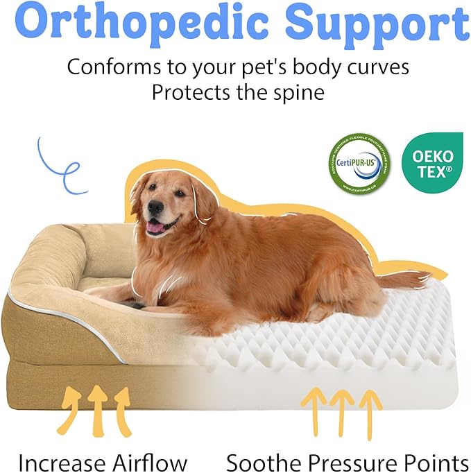 Washable Orthopedic Large Dog Bed -XL Large Dog Bed with Removable &amp; Waterproof Cover Pet Beds with Foam Support for Big Size Dogs with Bolster