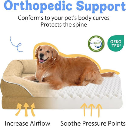 Washable Orthopedic Large Dog Bed -XL Large Dog Bed with Removable &amp; Waterproof Cover Pet Beds with Foam Support for Big Size Dogs with Bolster
