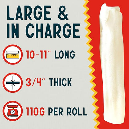 Canine Chews 10-11" Dental Coated Jumbo Rawhide Retriever Rolls (8 Pack) - Breath Freshening &amp; Long Lasting Dental Chews for Dogs Large Size - Teeth Cleaning Dog Treats for Aggressive Chewers