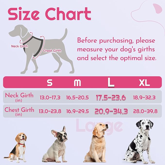 Eagloo Dog Harness for Large Dogs, Easy Wearing with 3 Buckles, Adjustable No Pull Pet Harness with 2 Rings for Walking, No Chock Reflective Soft Padded Vest with Control Handle, Pink &amp; Black, L