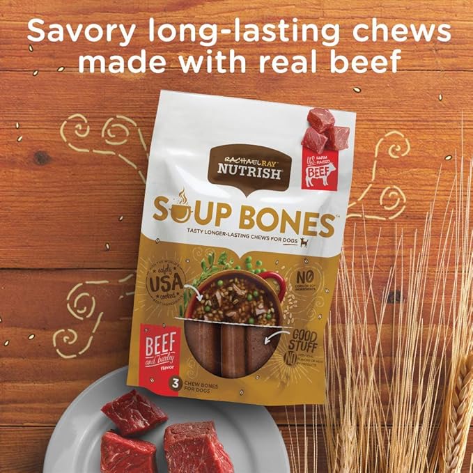 Rachael Ray Nutrish Dog Chews Soup Bones With Real Beef &amp; Barley, 24 Dog Treats