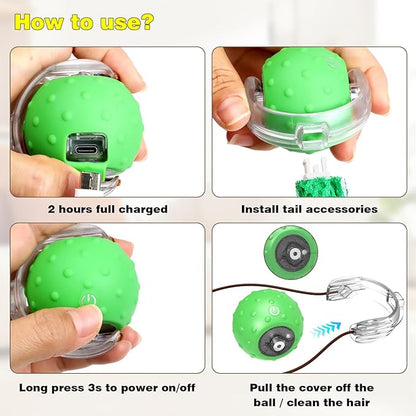 Interactive Cat Toys for Indoor Cats, Moving Cat Ball with Tail, Fast Rolling on Carpet, Chirping &amp; Motion Activate Toy for Bored Indoor Adult Cats
