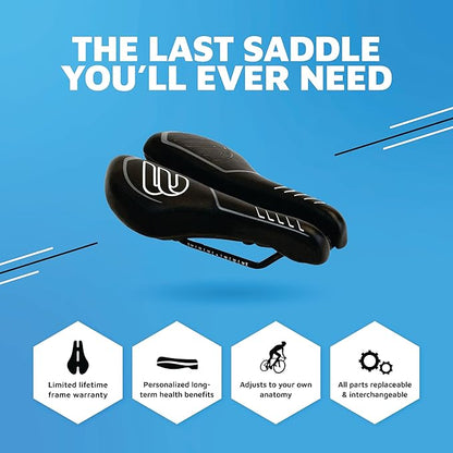 SRT 2.0 Adjustable Bicycle Saddle Noseless with Titanium Rails Custom Fit Comfort,Black w/Grey Accents
