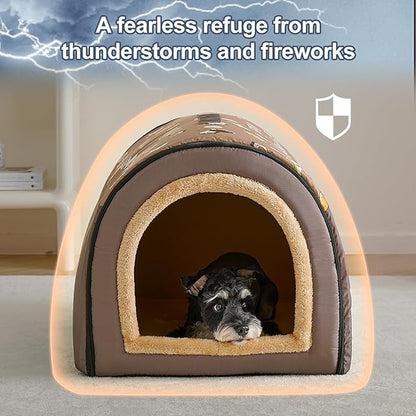 Jiupety Indoor Dog House, 2-in-1 Portable Foldable House Bed with Cover, Pet Tent &amp; Cave Bed for Medium Dogs, XL(29"×21"×20"), Up to 44 Lb, Brown