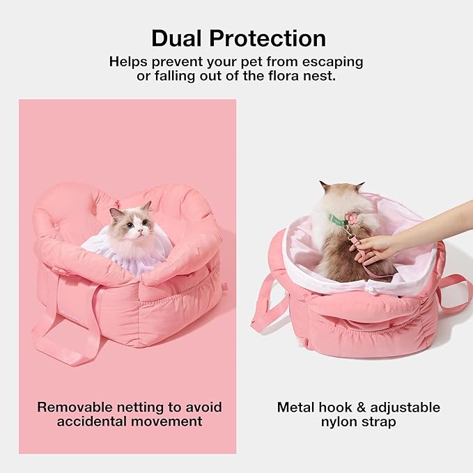 VETRESKA Dog Carrier Dog Car Seat for Small Dogs - Washable Cat Carrier Portable Puppy Bed for Car Seat of Easy Installation Pet Travel Carrier Bed with Storage Pocket &amp; Safety Clip-On Leas