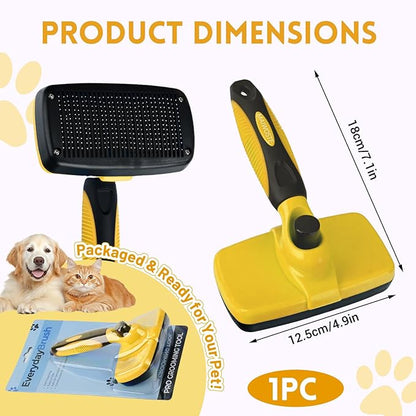 Large Self Cleaning Deshedding Brush for Dogs &amp; Cats - One Button Hair Release Grooming Tool, Gentle Massage Brush for Long and Short Hair (Yellow)