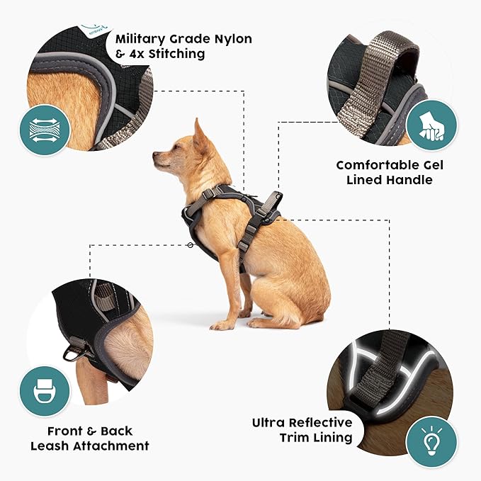 Embark Adventure Dog Harness, Reflective Trim No Pull Dog Harness Medium Sized - Military Grade Nylon, Front Clip with Gel Lined Handle. Soft &amp; Padded Puppy Harnesses for Any Breed