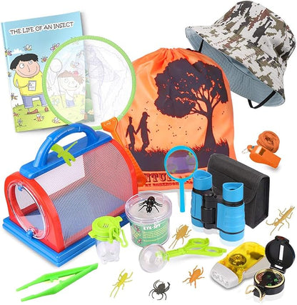 ESSENSON Outdoor Explorer Kit &amp; Bug Catcher Kit with Binoculars, Compass, Magnifying Glass, Critter Case and Butterfly Net Great Toys Kids Gift for Boys &amp; Girls Age 3-12 Year Old Camping Hiking