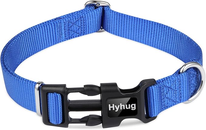 Hyhug Dog Collar for Large Dogs, Heavy Duty Blue| Quick Release Nylon Buckle Collar, Adjustable &amp; Durable Pet Supplies for Boy &amp; Girl Dogs (Large, Bright Blue)